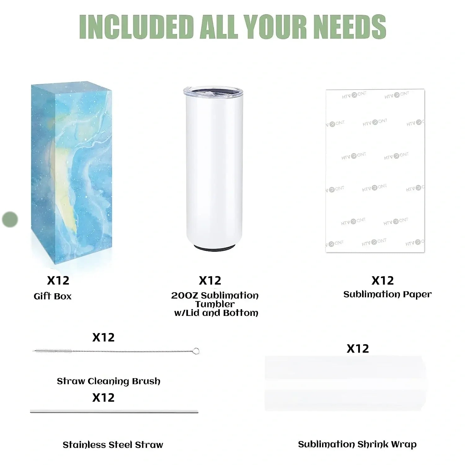 20oz Skinny Sublimation Tumblers 8-Pack