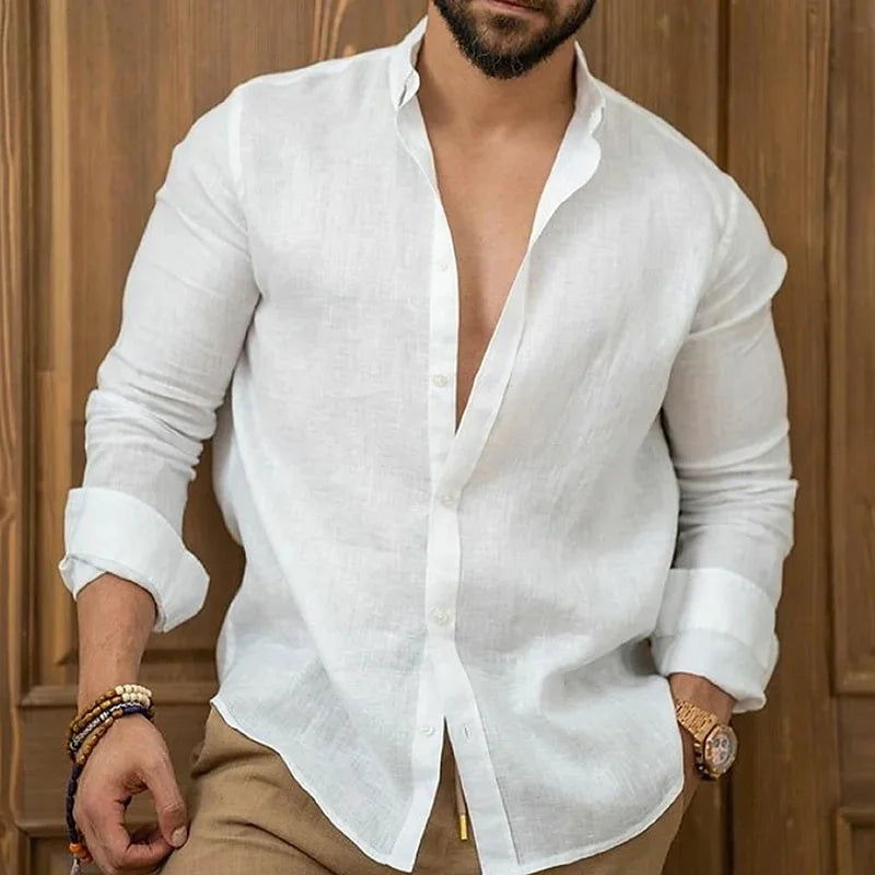 2025 Men’s Linen Beach Shirt Long Sleeve
