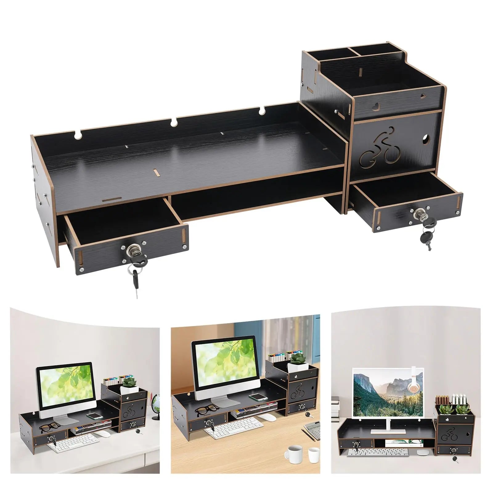 Wood Monitor Stand with Drawers