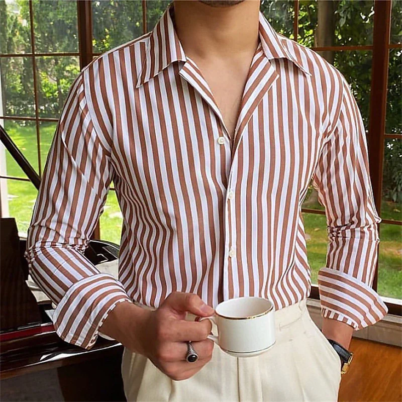 Men’s Blue Striped Long Sleeve Button Shirt