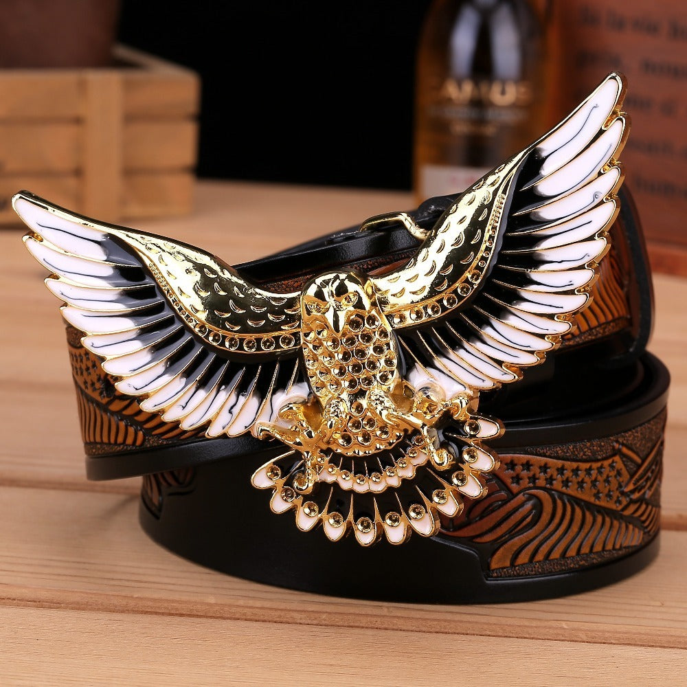 Ceinture en cuir à boucle aigle pour homme
