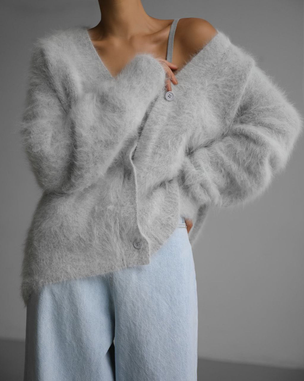 V-Neck Button Knit Cardigan Sweater