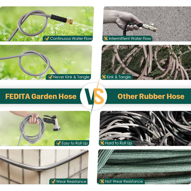 100FT Metal Garden Hose with Spray Nozzle