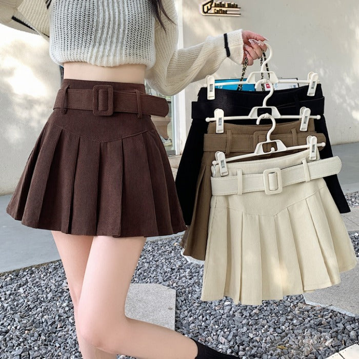 Corduroy A-line Pleated Autumn Skirt