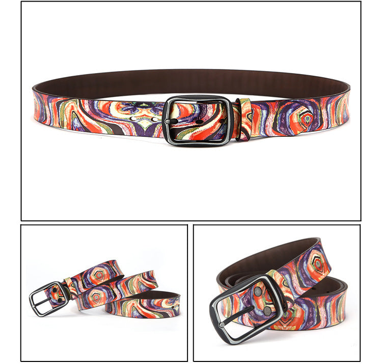 Rainbow Graffiti Cowhide Leather Belt