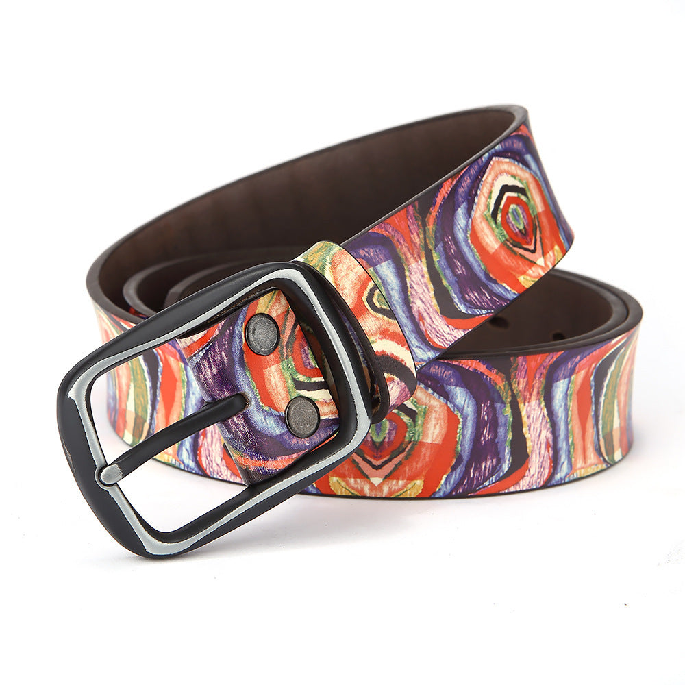 Rainbow Graffiti Cowhide Leather Belt
