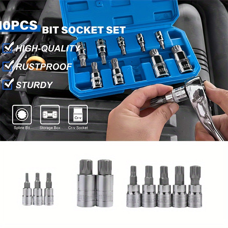 10PC XZN 12-Point Spline Bit Socket Set