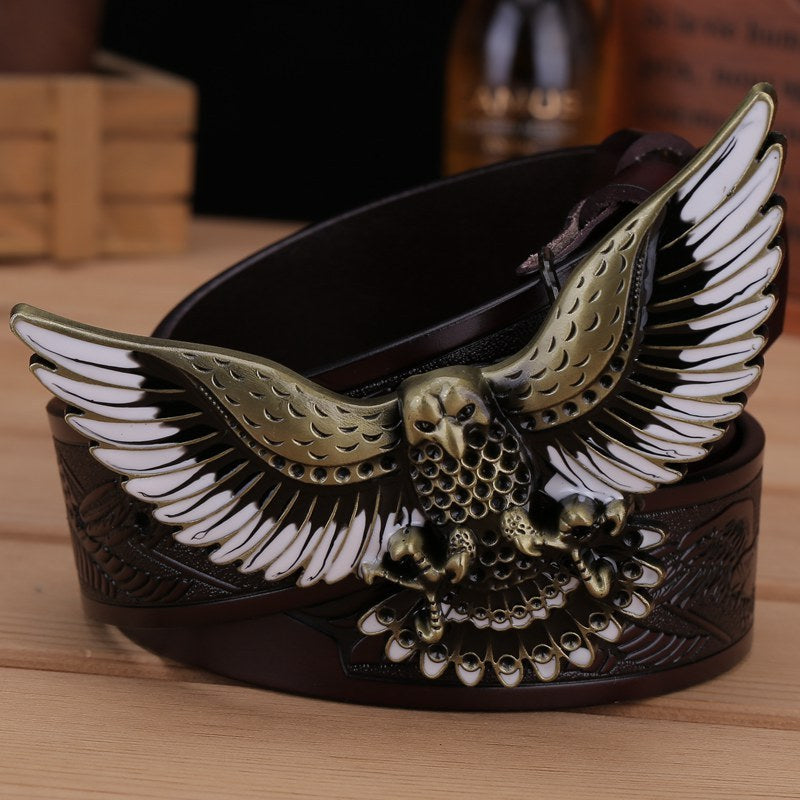 Ceinture en cuir à boucle aigle pour homme