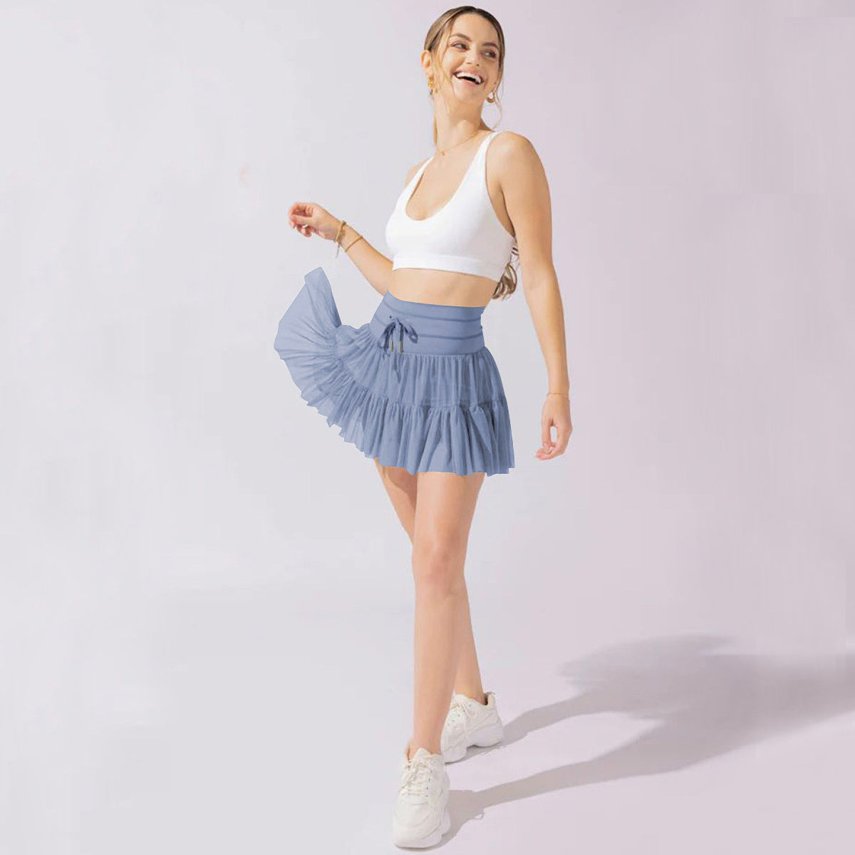 Jupe de sport taille haute à lacets avec pantalon de sécurité