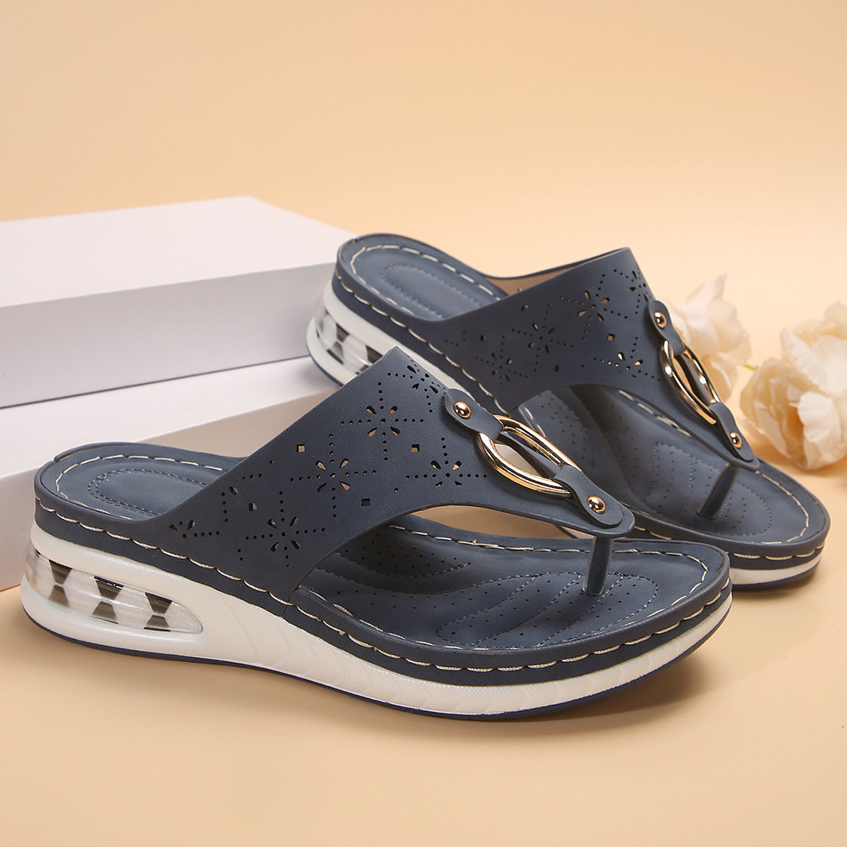 Air Cushion Wedge Thong Flip Flops