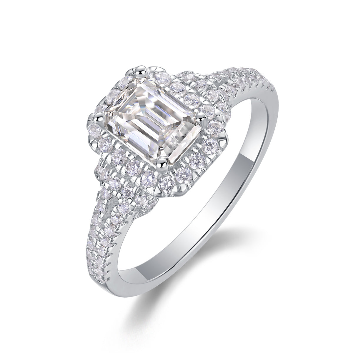Square Moissanite Silver Diamond Ring