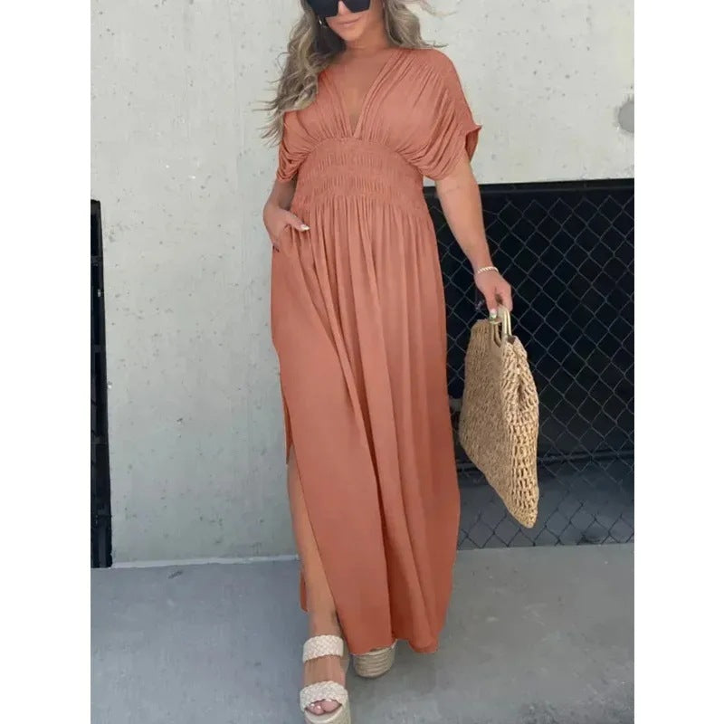 Batwing V-Neck Slit Summer Maxi Dress