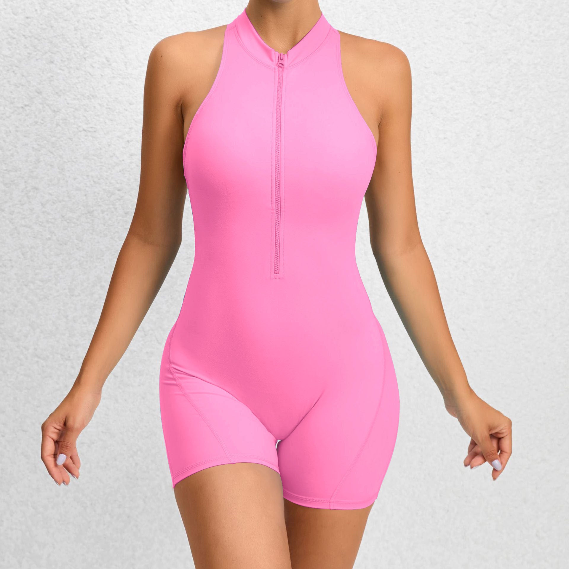 Zipper Tummy Control Yoga Shorts Suit