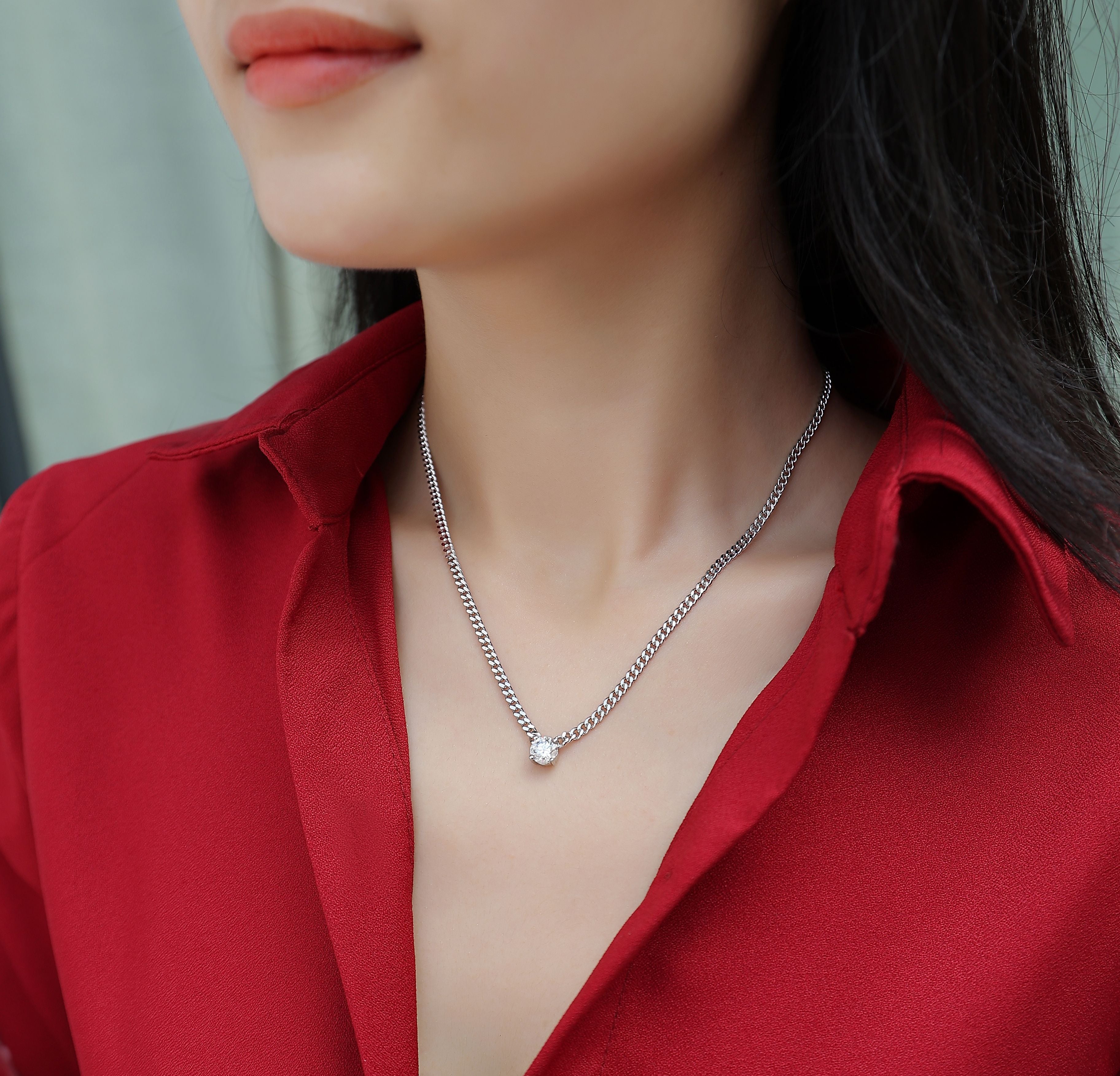 Cuban Moissanite Silver Pendant Set