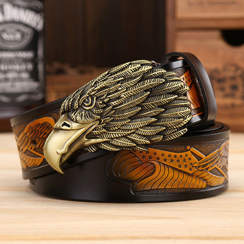Ceinture en cuir à boucle aigle pour homme