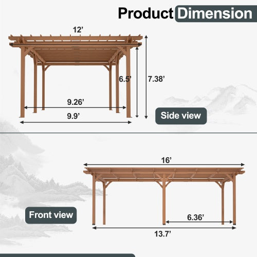 12x16 Outdoor Wooden Grape Pergola