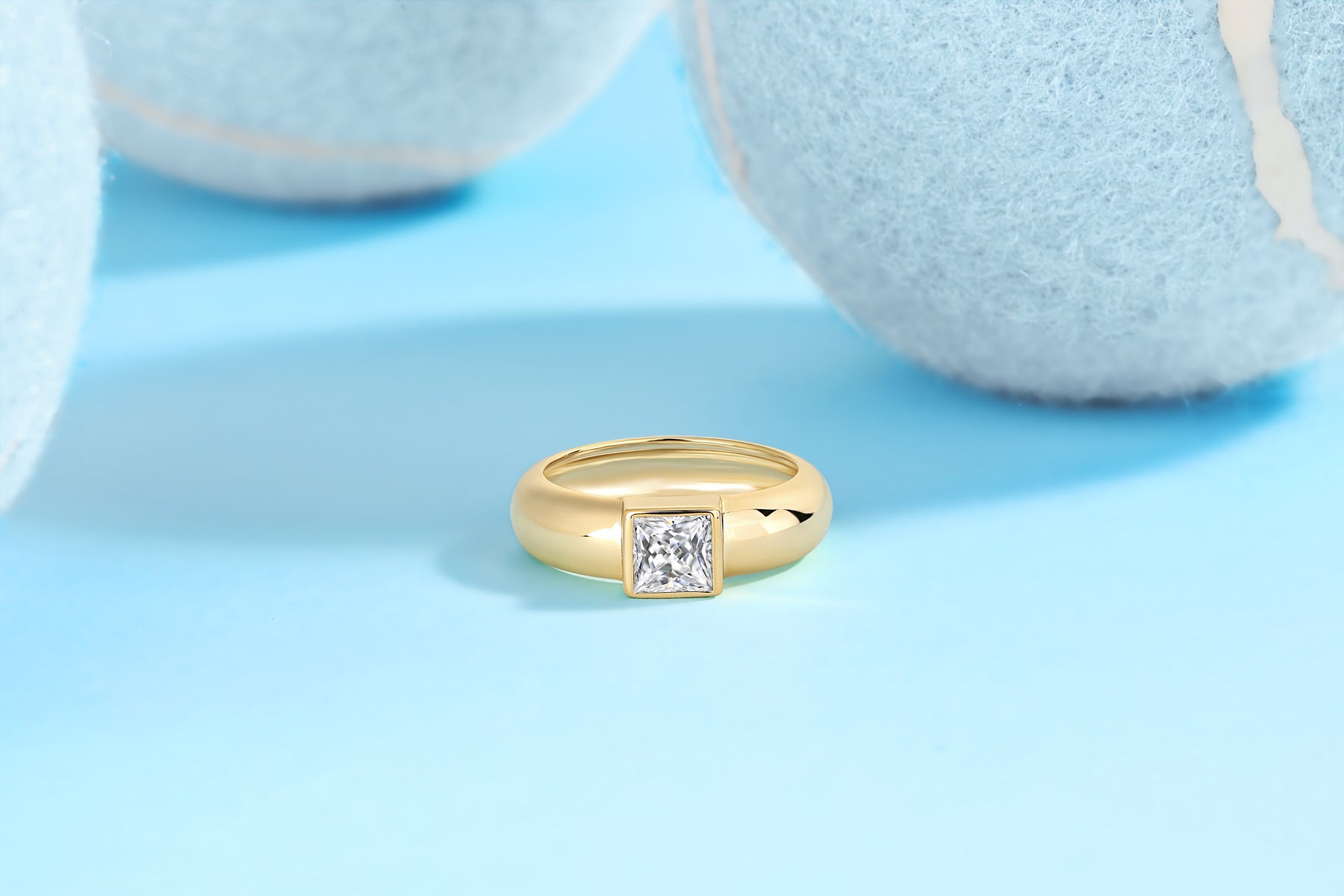 Square Moissanite Silver Wedding Ring
