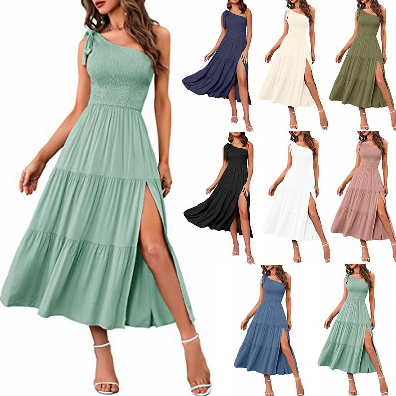 Robe d'été plissée à une épaule