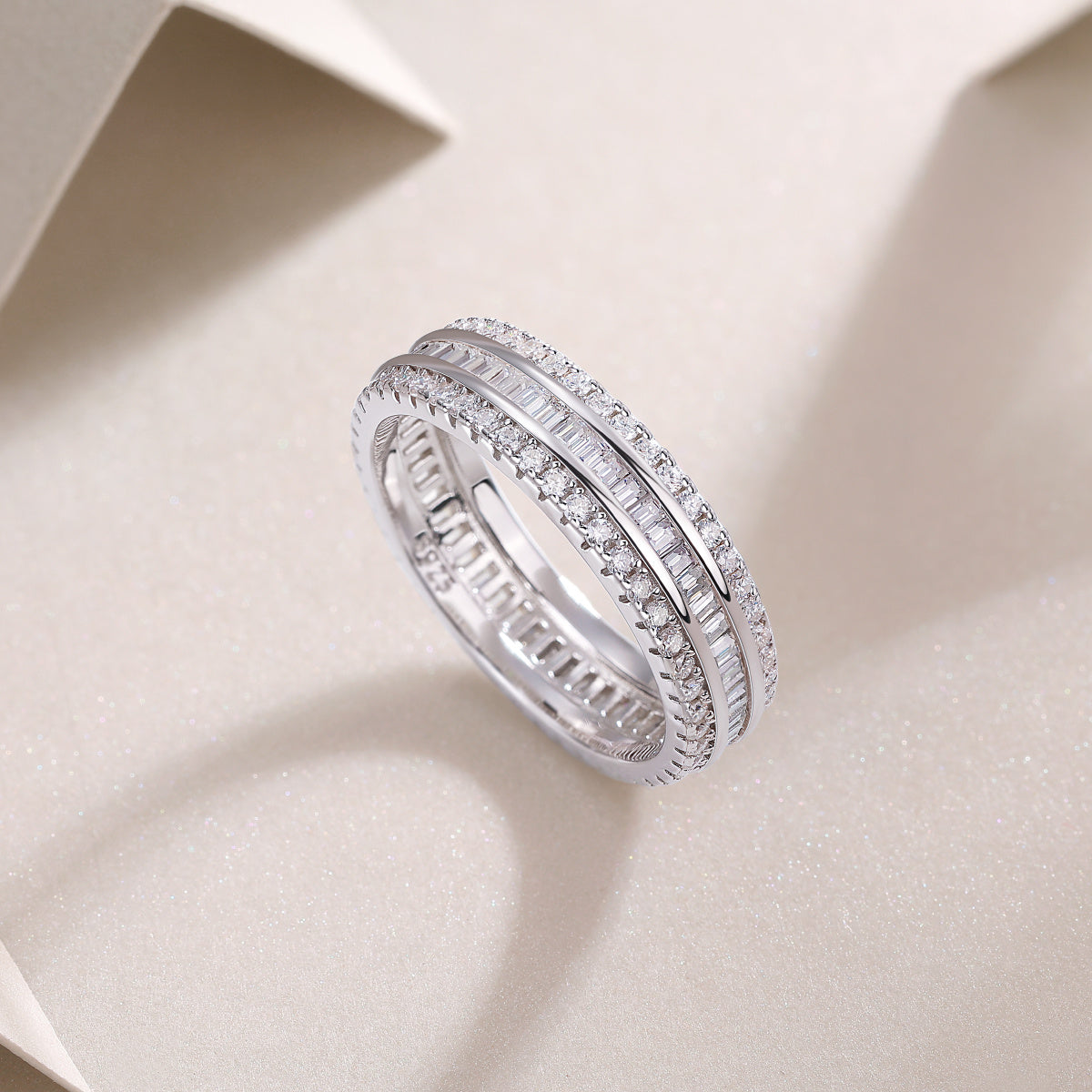 Three Row Moissanite Silver Ring Set