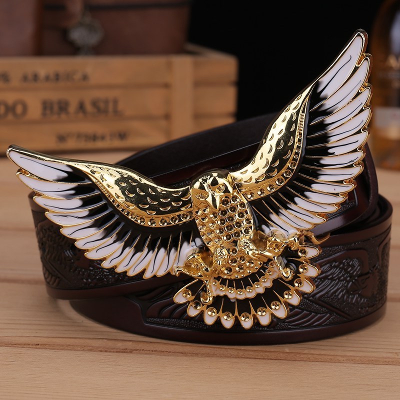 Ceinture en cuir à boucle aigle pour homme