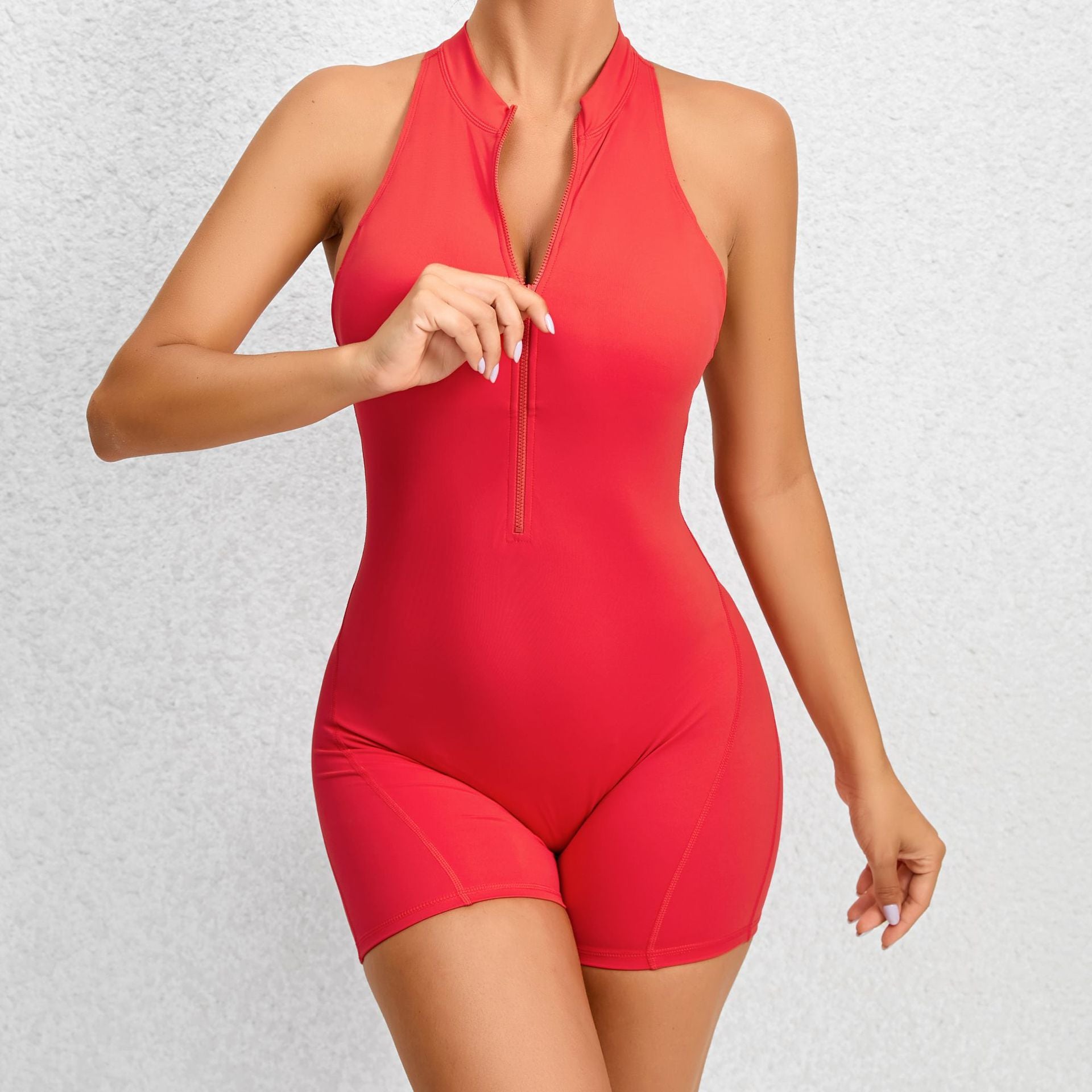 Zipper Tummy Control Yoga Shorts Suit