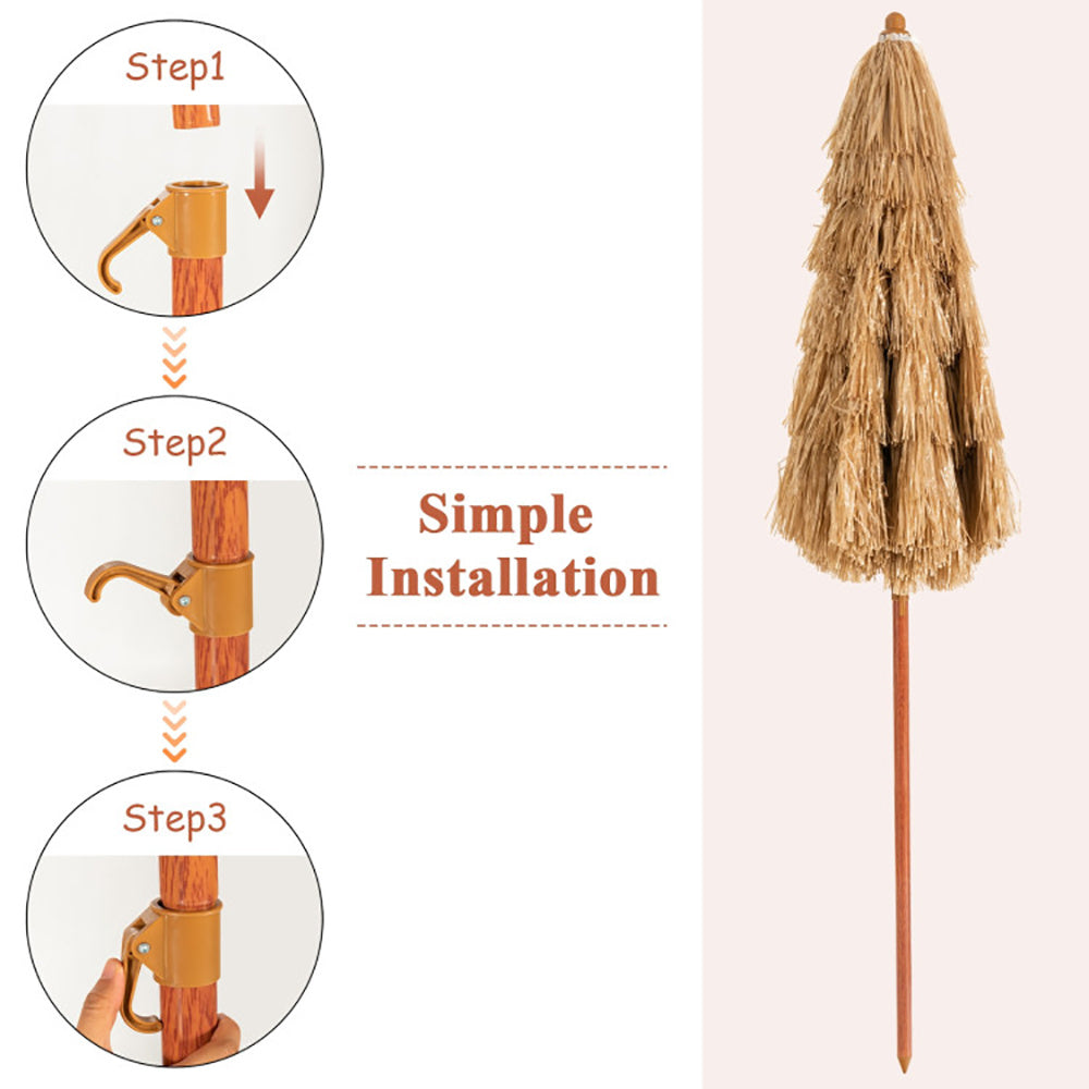 6.5ft Portable Thatched Tiki Beach Umbrella