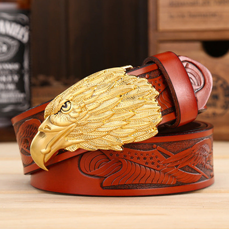 Ceinture en cuir à boucle aigle pour homme