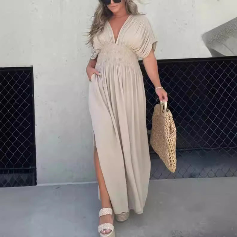 Batwing V-Neck Slit Summer Maxi Dress