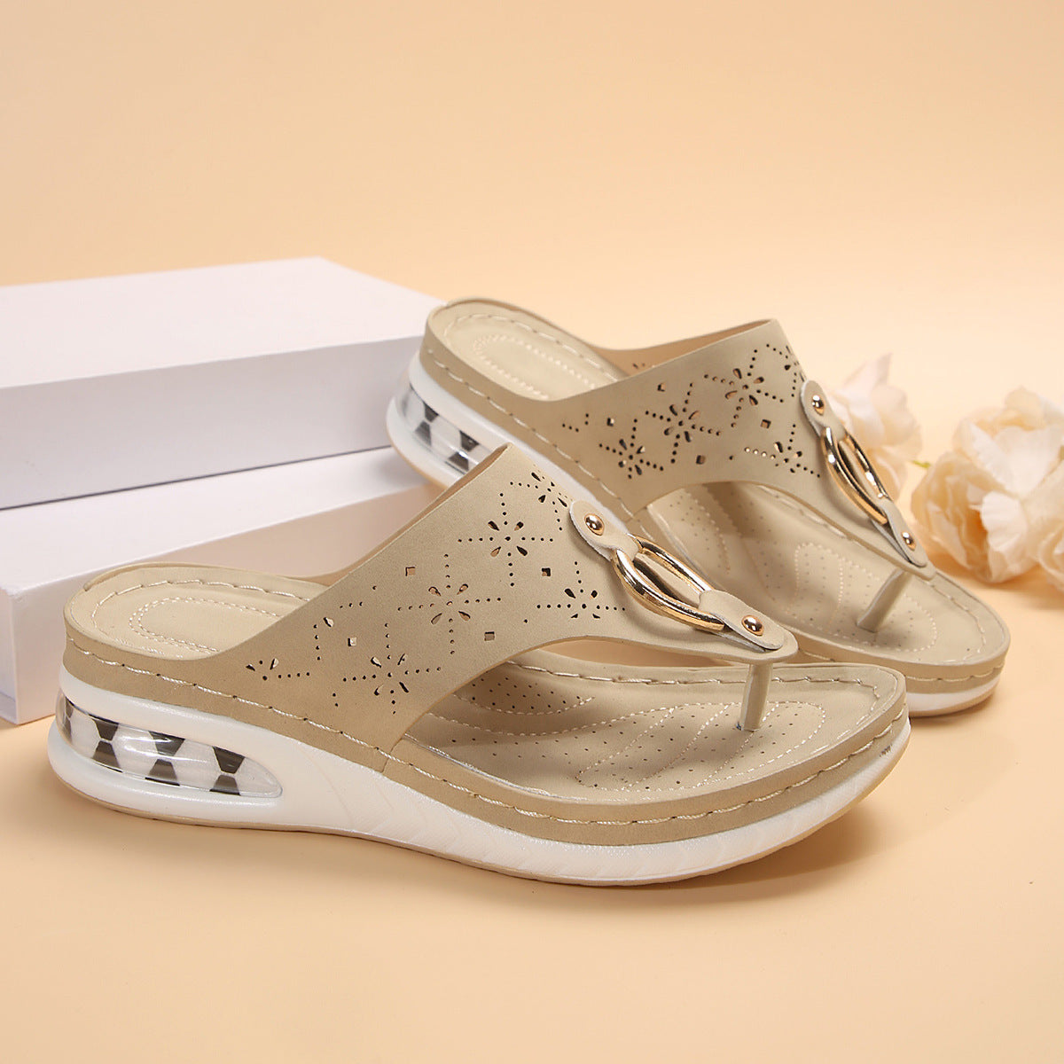 Air Cushion Wedge Thong Flip Flops