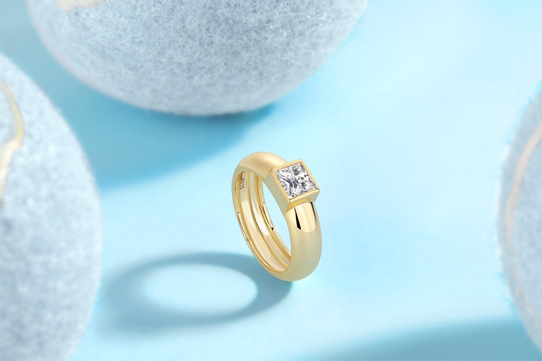 Square Moissanite Silver Wedding Ring