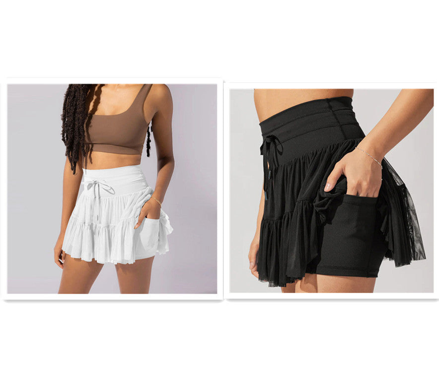 Jupe de sport taille haute à lacets avec pantalon de sécurité