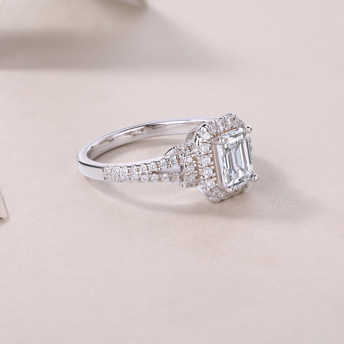 Square Moissanite Silver Diamond Ring