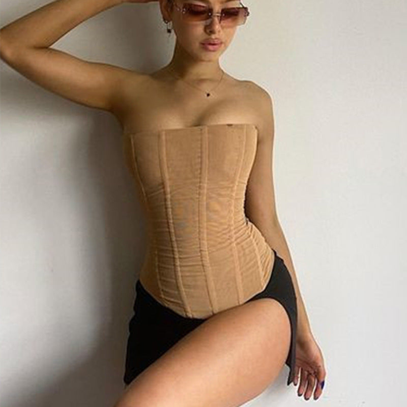 Haut court tube corset en maille – Femme