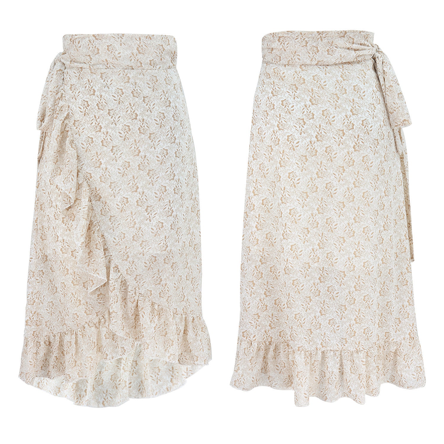 Jupe portefeuille taille haute en mousseline de soie à fleurs