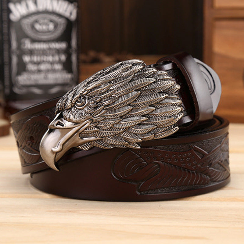Ceinture en cuir à boucle aigle pour homme